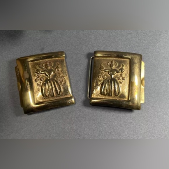 Vintage Two Piece Solid Brass Belt Buckle Schaffer Belt Co. Signed Original - Picture 3 of 9